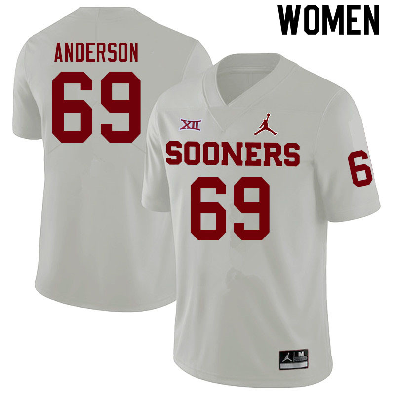 Women #69 Nate Anderson Oklahoma Sooners College Football Jerseys Sale-White - Click Image to Close